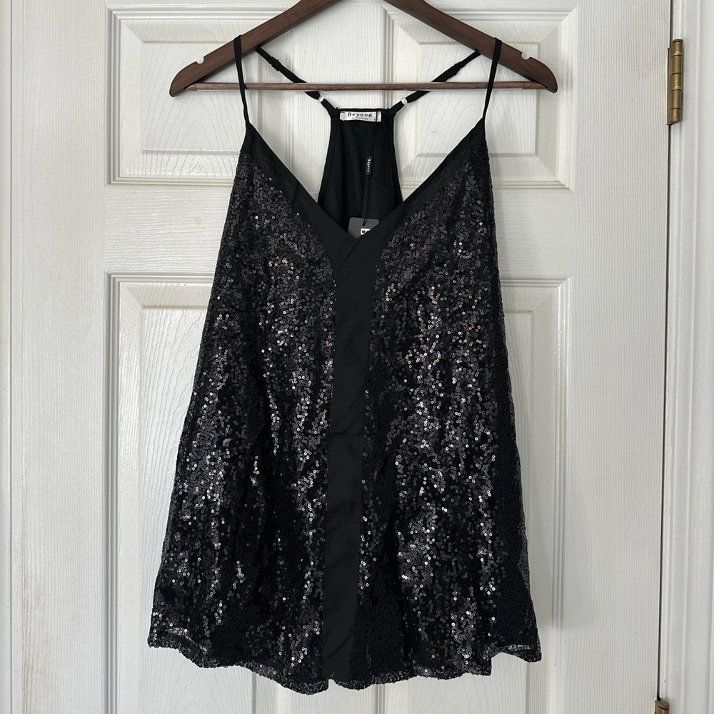 Sequin Black Tank Top